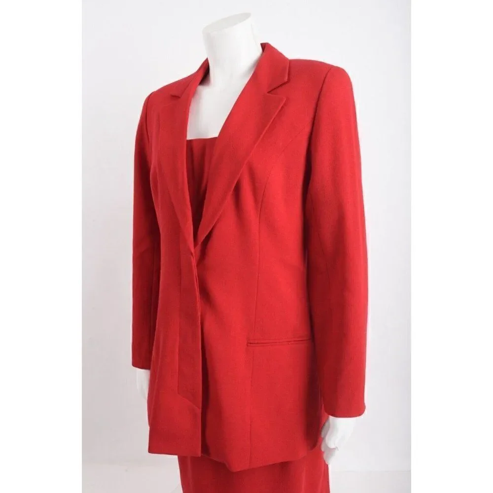 Jennifer Jane Womens Red Skirt Suit Set Blazer Jacket US 8